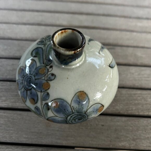 Mexican Tonala Pottery Ken Edwards Blue Bird Squat Bud Vase - Picture 8 of 11